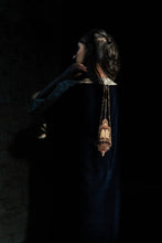 Load image into Gallery viewer, Velvet Blue  Shirt With Golden Hand Embroidery.
