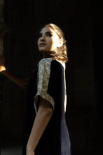 Load image into Gallery viewer, Velvet Blue  Shirt With Golden Hand Embroidery.
