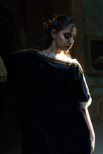 Load image into Gallery viewer, Velvet Blue  Shirt With Golden Hand Embroidery.
