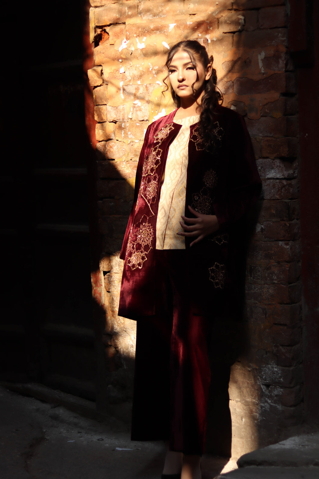Dard Maroon velvet Jacket suite Pre-Order