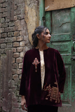 Load image into Gallery viewer, Dark Maroon velvet jacket suite Hand Embroidery Pre-Order
