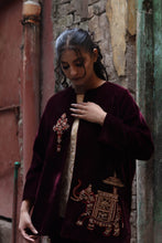 Load image into Gallery viewer, Dark Maroon velvet jacket suite Hand Embroidery Pre-Order
