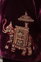 Load image into Gallery viewer, Dark Maroon velvet jacket suite Hand Embroidery Pre-Order
