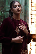 Load image into Gallery viewer, Dark Maroon velvet jacket suite Hand Embroidery Pre-Order
