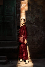 Load image into Gallery viewer, Dark Maroon velvet jacket suite Hand Embroidery Pre-Order
