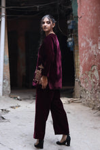 Load image into Gallery viewer, Dark Maroon velvet jacket suite Hand Embroidery Pre-Order
