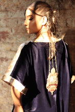 Load image into Gallery viewer, Velvet Blue  Shirt With Golden Hand Embroidery.
