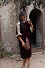 Load image into Gallery viewer, Maroon &amp; Gold  Velvet shirt with Hand  made embroidery
