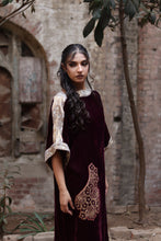 Load image into Gallery viewer, Maroon &amp; Gold  Velvet shirt with Hand  made embroidery
