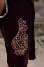 Load image into Gallery viewer, Maroon &amp; Gold  Velvet shirt with Hand  made embroidery
