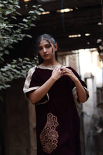 Load image into Gallery viewer, Maroon &amp; Gold  Velvet shirt with Hand  made embroidery
