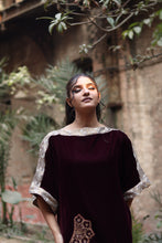 Load image into Gallery viewer, Maroon &amp; Gold  Velvet shirt with Hand  made embroidery

