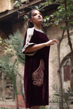 Load image into Gallery viewer, Maroon &amp; Gold  Velvet shirt with Hand  made embroidery
