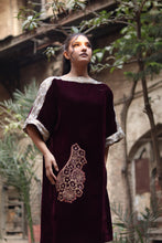 Load image into Gallery viewer, Maroon &amp; Gold  Velvet shirt with Hand  made embroidery
