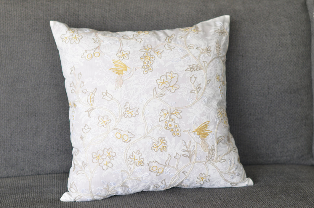 Yellow and White Suzani Square Cushion Cover