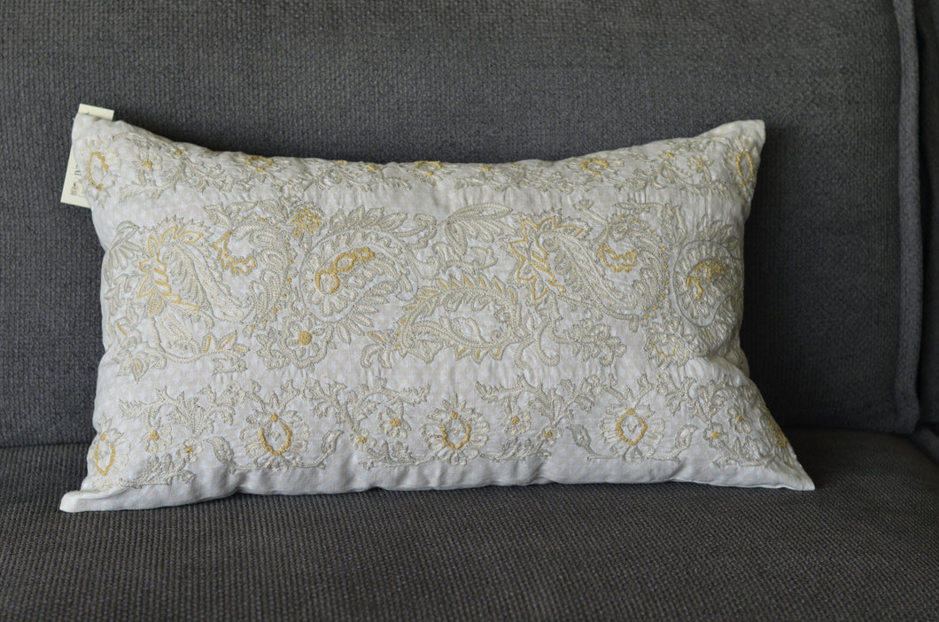 Suzani Yellow White Flower Cushion Cover