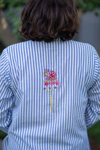 Load image into Gallery viewer, Blue Stripes Pink embroidery
